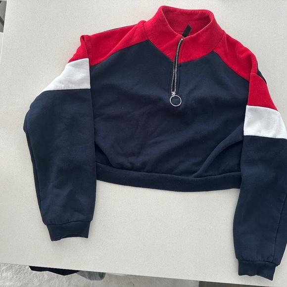 Blue and White Cropped Hoodie - Picture 2 of 7